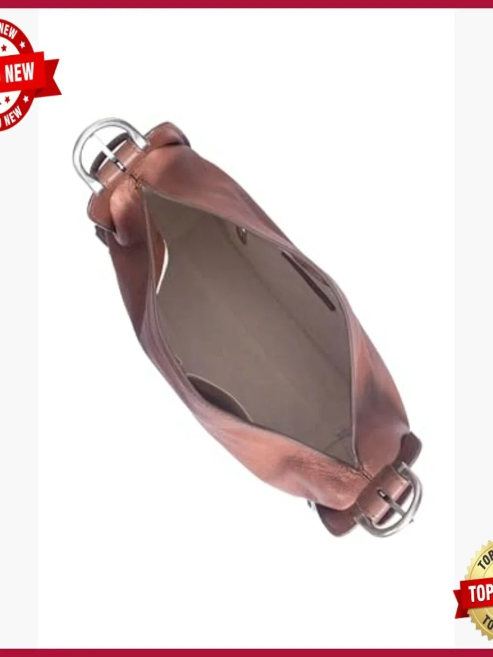 Genuine Leather Studded Hobo Bag with Zip Closure and Interior Pockets